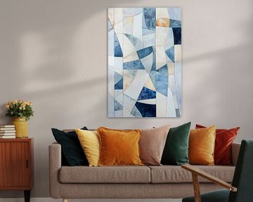 Abstracte blauwe tinten met geometrische vormen van Poster Art Shop