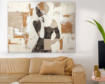 Vrouw | Contemplation in Abstract Browns van Abstract Schilderij