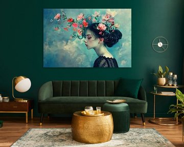 Vrouwenportret | Dream Blossoms van Abstract Schilderij