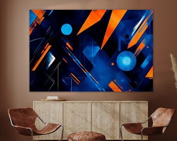 Abstract geometry in blue and orange by Poster Art Shop