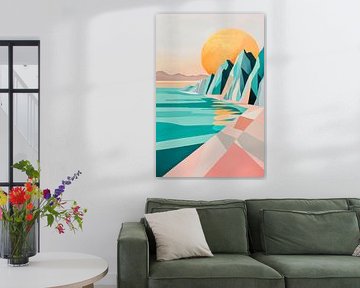 Paysage côtier abstrait avec coucher de soleil sur Poster Art Shop