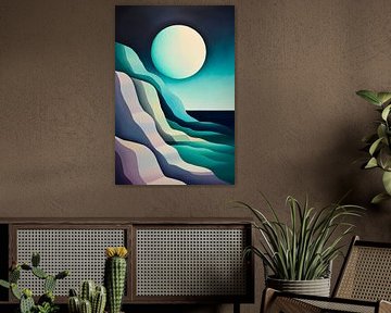 Paysage côtier abstrait avec clair de lune sur Poster Art Shop