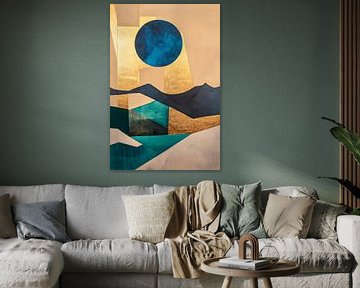 Abstract landscape with golden moon by Poster Art Shop