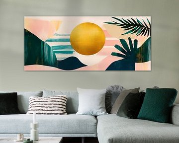 Abstrakte Landschaft mit goldener Sonne von Poster Art Shop