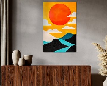 Abstract landschap met rode zon van Poster Art Shop