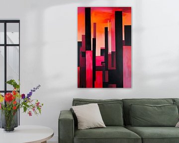 Paysage urbain abstrait en rouge et noir sur Poster Art Shop
