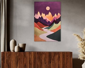 Berglandschap in een kleurenspel met rivier van Poster Art Shop