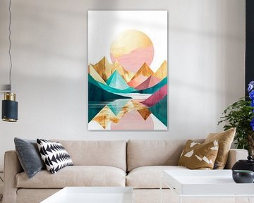 Mountains in gold and pastel - Abstract by Poster Art Shop