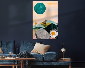 Mountain landscape with daisies and sunshine by Poster Art Shop