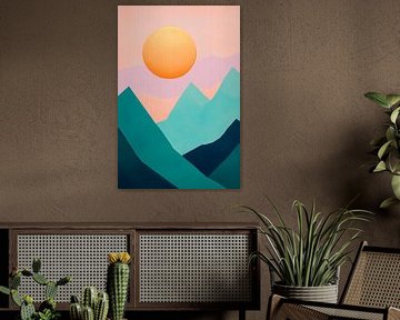 Paysage de montagne avec coucher de soleil - Abstrait sur Poster Art Shop