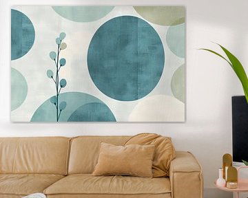 Blue circles with a delicate branch - Modern design by Poster Art Shop