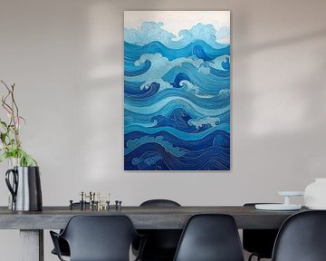 Des ondes bleues dans un design fluide harmonieux sur Poster Art Shop