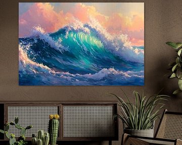 Vague bleue dans un doux jeu de lumière sur Poster Art Shop
