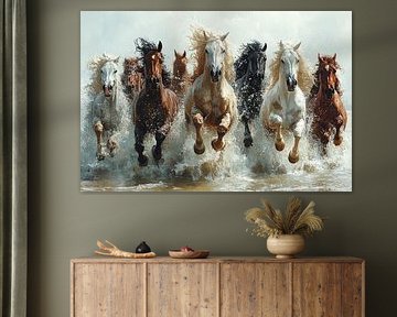 Chevaux de galop au bord de la mer