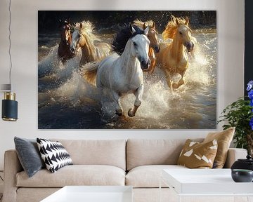 Chevaux de galop au bord de la mer