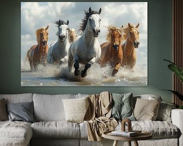 Chevaux de galop au bord de la mer
