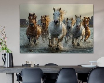 Galloping Horses by the Shore