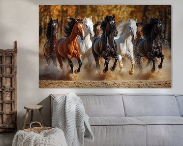 Galloping Horses by the Shore