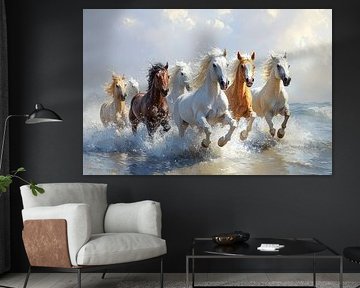 Galloping Horses by the Shore