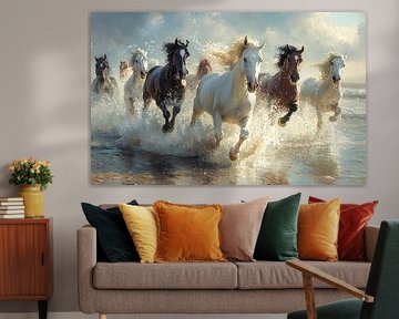 Galloping Horses by the Shore