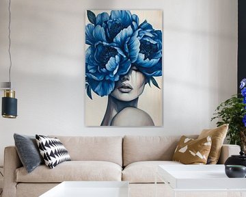 Blue flower portrait of a woman - Elegant by Poster Art Shop