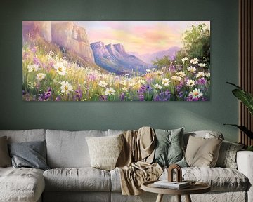 Blossoming mountain landscape in the evening light by Poster Art Shop