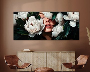 Bloeiende elegantie: de vrouw achter pioenen van Poster Art Shop