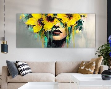 Blühendes Gesicht mit Sonnenblumenfarben von Poster Art Shop