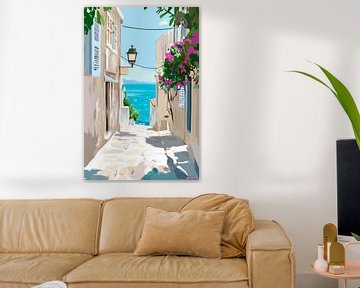 Uitzicht op de zee in een steegje van Poster Art Shop