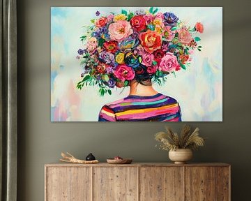 Couronne de fleurs sur dos rayé sur Poster Art Shop