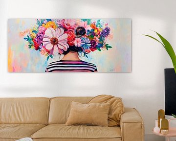 Bloemenkroon op gestreepte achterkant van Poster Art Shop