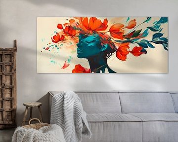 Floral wreath over stylised female face by Poster Art Shop