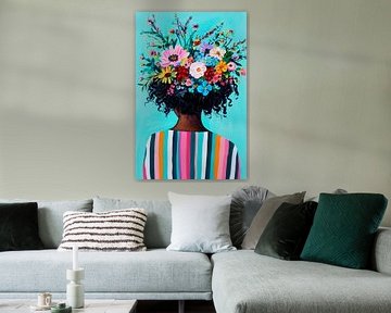Floral wreath on curly hair - explosion of colour by Poster Art Shop