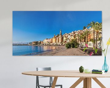 Beach and old town of Menton on the Côte d'Azur - France by Werner Dieterich