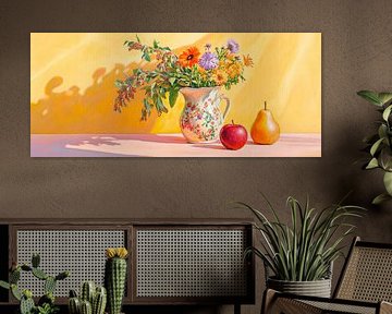 Flower vase with fruit - play of colours by Poster Art Shop