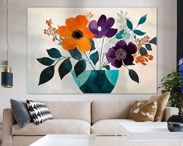 Bunte Blumen im Vasenarrangement – Modern von Poster Art Shop