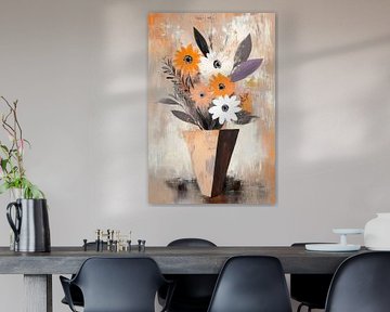 Colourful flowers in a geometric vase by Poster Art Shop