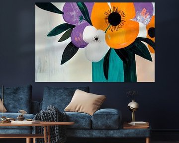 Composition florale multicolore dans un vase - Moderne sur Poster Art Shop