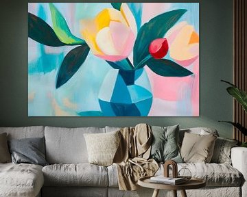 Kleurrijk bloemstilleven in geometrische vorm van Poster Art Shop