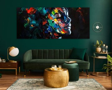 Colourful face contours on a black background by Poster Art Shop