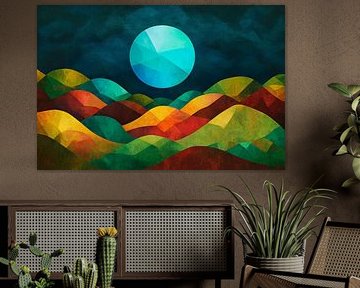 Bunte Hügel unter dem Mondlicht von Poster Art Shop