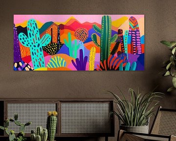 Colourful cactus landscape at sunset by Poster Art Shop
