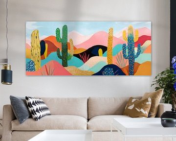 Kleurrijk cactuslandschap in het zonlicht van Poster Art Shop