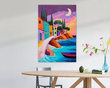 Colourful coastal landscape by moonlight by Poster Art Shop