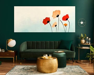 Bunte Mohnblumen im sanften Himmel von Poster Art Shop