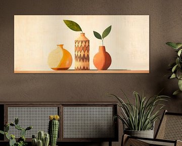 Kleurrijke vazen met groene bladeren - Modern van Poster Art Shop
