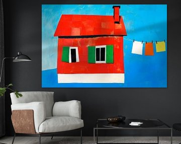 Kleurrijk huis met waslijn - Artful van Poster Art Shop