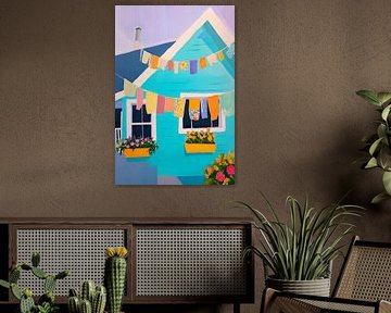 Colourful house with washing line - Cheerful by Poster Art Shop