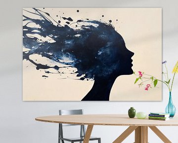 Femme pensante à l'encre bleue - Moderne sur Poster Art Shop