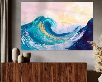 Vague de mer dynamique sous la lumière du soleil sur Poster Art Shop